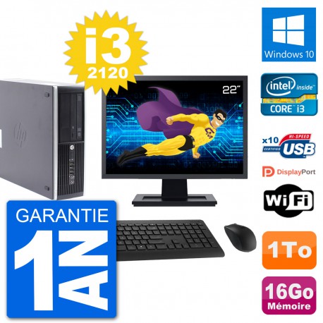 PC HP Compaq Pro 6300 SFF Ecran 22" i3-2120 RAM 16Go Disque 1To Windows 10 Wifi