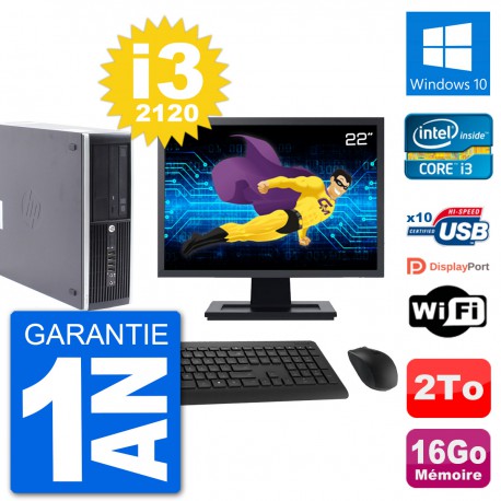 PC HP Compaq Pro 6300 SFF Ecran 22" i3-2120 RAM 16Go Disque 2To Windows 10 Wifi
