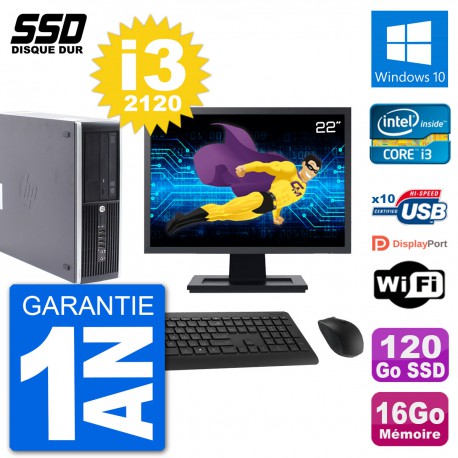 PC HP Compaq Pro 6300 SFF Ecran 22" i3-2120 RAM 16Go SSD 120Go Windows 10 Wifi