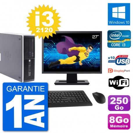 PC HP Compaq Pro 6300 SFF Ecran 27" i3-2120 RAM 8Go Disque 250Go Windows 10 Wifi