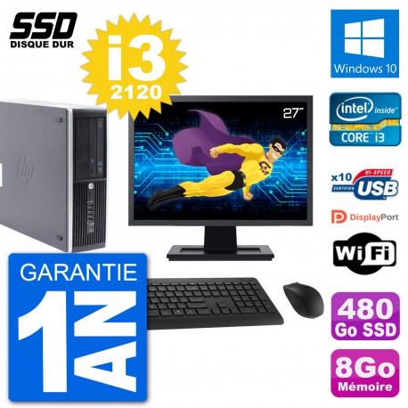 PC HP Compaq Pro 6300 SFF Ecran 27" i3-2120 RAM 8Go SSD 480Go Windows 10 Wifi