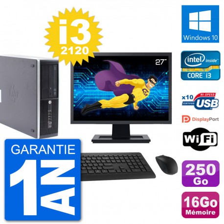 PC HP Compaq Pro 6300 SFF Ecran 27" Intel i3-2120 RAM 16Go 250Go Windows 10 Wifi