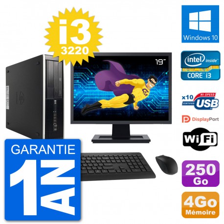 PC HP Compaq Pro 6300 SFF Ecran 19" i3-3220 RAM 4Go Disque 250Go Windows 10 Wifi