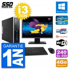 PC HP Compaq Pro 6300 SFF Ecran 19" i3-3220 RAM 4Go SSD 240Go Windows 10 Wifi
