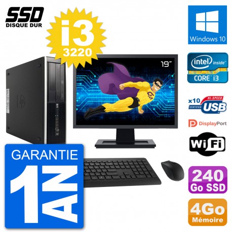 PC HP Compaq Pro 6300 SFF Ecran 19" i3-3220 RAM 4Go SSD 240Go Windows 10 Wifi