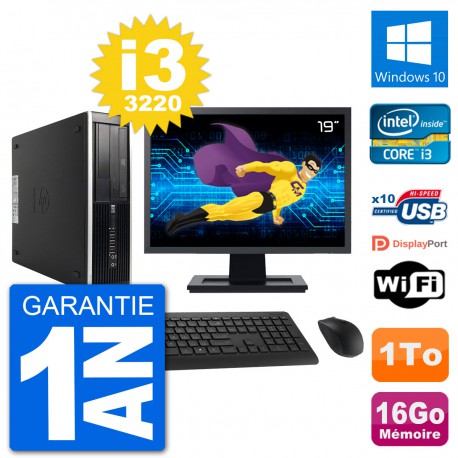 PC HP Compaq Pro 6300 SFF Ecran 19" i3-3220 RAM 16Go Disque 1To Windows 10 Wifi