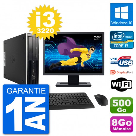 PC HP Compaq Pro 6300 SFF Ecran 22" i3-3220 RAM 8Go Disque 500Go Windows 10 Wifi