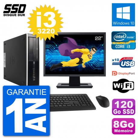 PC HP Compaq Pro 6300 SFF Ecran 22" i3-3220 RAM 8Go SSD 120Go Windows 10 Wifi