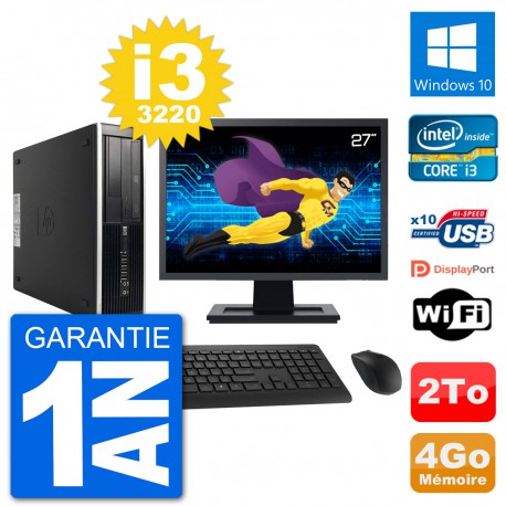 PC HP Compaq Pro 6300 SFF Ecran 27" i3-3220 RAM 4Go Disque 2To Windows 10 Wifi