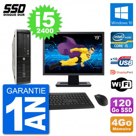PC HP Compaq Pro 6300 SFF Ecran 19" i5-2400 RAM 4Go SSD 120Go Windows 10 Wifi