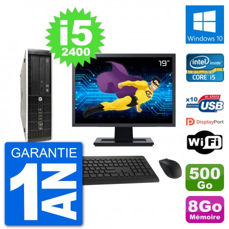 PC HP Compaq Pro 6300 SFF Ecran 19" i5-2400 RAM 8Go Disque 500Go Windows 10 Wifi