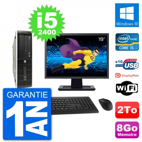 PC HP Compaq Pro 6300 SFF Ecran 19" i5-2400 RAM 8Go Disque 2To Windows 10 Wifi