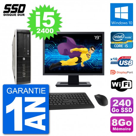 PC HP Compaq Pro 6300 SFF Ecran 19" i5-2400 RAM 8Go SSD 240Go Windows 10 Wifi