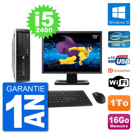 PC HP Compaq Pro 6300 SFF Ecran 19" i5-2400 RAM 16Go Disque 1To Windows 10 Wifi