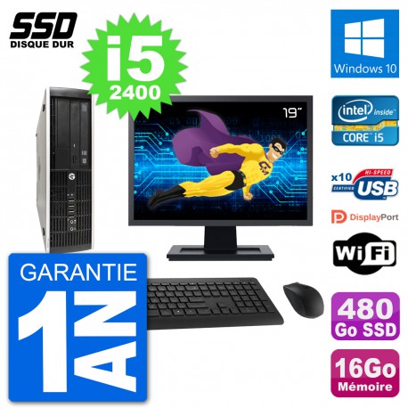 PC HP Compaq Pro 6300 SFF Ecran 19" i5-2400 RAM 16Go SSD 480Go Windows 10 Wifi