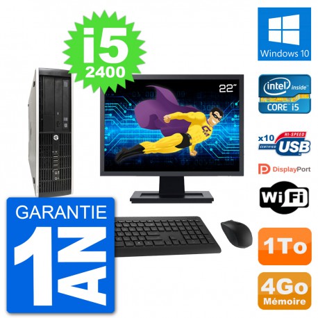 PC HP Compaq Pro 6300 SFF Ecran 22" i5-2400 RAM 4Go Disque 1To Windows 10 Wifi