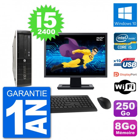 PC HP Compaq Pro 6300 SFF Ecran 22" i5-2400 RAM 8Go Disque 250Go Windows 10 Wifi