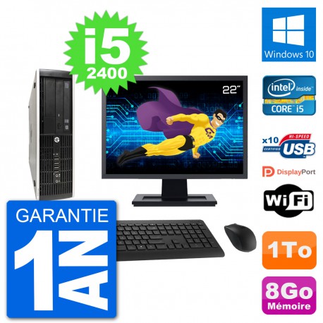 PC HP Compaq Pro 6300 SFF Ecran 22" i5-2400 RAM 8Go Disque 1To Windows 10 Wifi