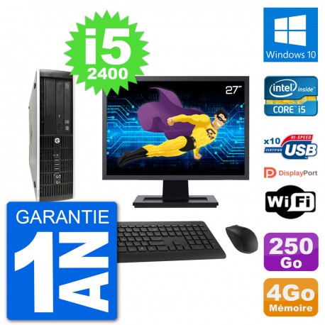 PC HP Compaq Pro 6300 SFF Ecran 27" i5-2400 RAM 4Go Disque 250Go Windows 10 Wifi