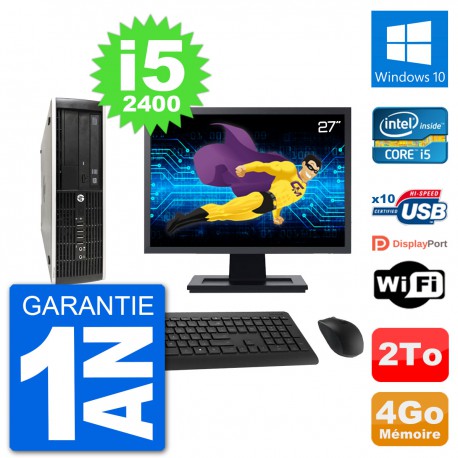 PC HP Compaq Pro 6300 SFF Ecran 27" i5-2400 RAM 4Go Disque 2To Windows 10 Wifi