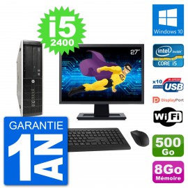 PC HP Compaq Pro 6300 SFF Ecran 27" i5-2400 RAM 8Go Disque 500Go Windows 10 Wifi