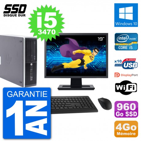 PC HP Compaq Pro 6300 SFF Ecran 19" i5-3470 RAM 4Go SSD 960Go Windows 10 Wifi
