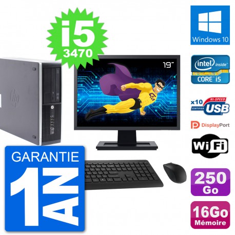 PC HP Compaq Pro 6300 SFF Ecran 19" Intel i5-3470 RAM 16Go 250Go Windows 10 Wifi