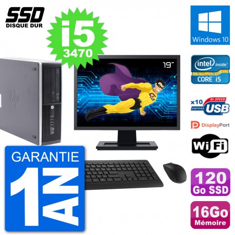 PC HP Compaq Pro 6300 SFF Ecran 19" i5-3470 RAM 16Go SSD 120Go Windows 10 Wifi