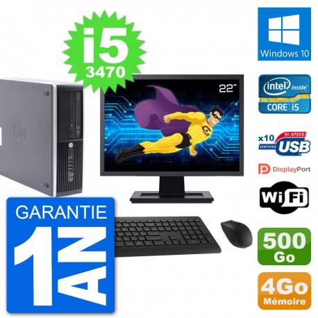 PC HP Compaq Pro 6300 SFF Ecran 22" i5-3470 RAM 4Go Disque 500Go Windows 10 Wifi