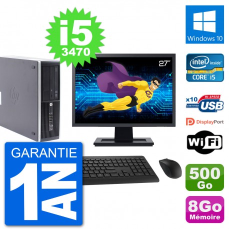 PC HP Compaq Pro 6300 SFF Ecran 27" i5-3470 RAM 8Go Disque 500Go Windows 10 Wifi