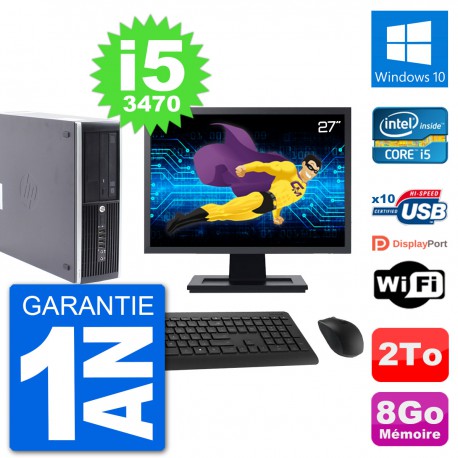 PC HP Compaq Pro 6300 SFF Ecran 27" i5-3470 RAM 8Go Disque 2To Windows 10 Wifi