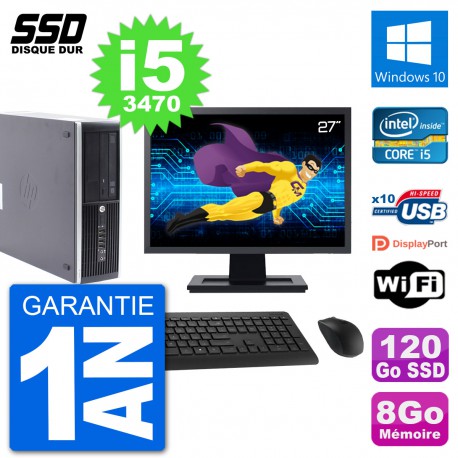 PC HP Compaq Pro 6300 SFF Ecran 27" i5-3470 RAM 8Go SSD 120Go Windows 10 Wifi