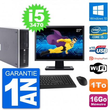 PC HP Compaq Pro 6300 SFF Ecran 27" i5-3470 RAM 16Go Disque 1To Windows 10 Wifi