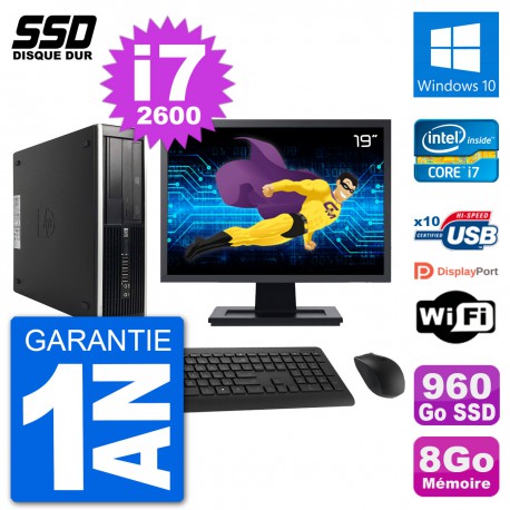 PC HP Compaq Pro 6300 SFF Ecran 19" i7-2600 RAM 8Go SSD 960Go Windows 10 Wifi
