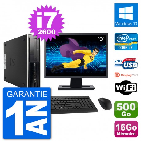 PC HP Compaq Pro 6300 SFF Ecran 19" Intel i7-2600 RAM 16Go 500Go Windows 10 Wifi
