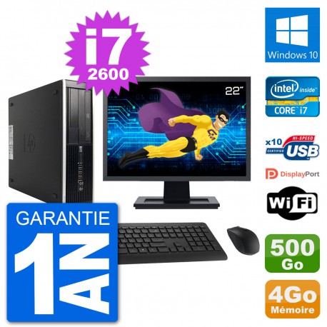 PC HP Compaq Pro 6300 SFF Ecran 22" i7-2600 RAM 4Go Disque 500Go Windows 10 Wifi
