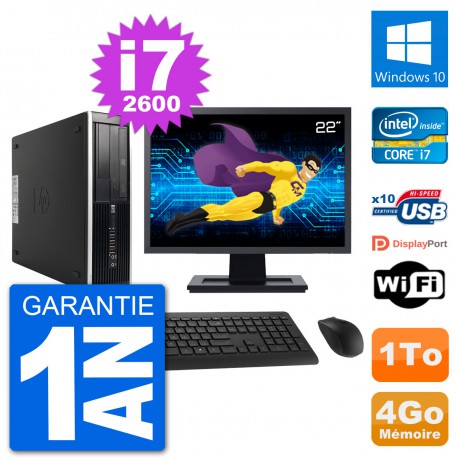 PC HP Compaq Pro 6300 SFF Ecran 22" i7-2600 RAM 4Go Disque 1To Windows 10 Wifi