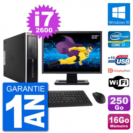 PC HP Compaq Pro 6300 SFF Ecran 22" Intel i7-2600 RAM 16Go 250Go Windows 10 Wifi