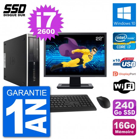 PC HP Compaq Pro 6300 SFF Ecran 22" i7-2600 RAM 16Go SSD 240Go Windows 10 Wifi