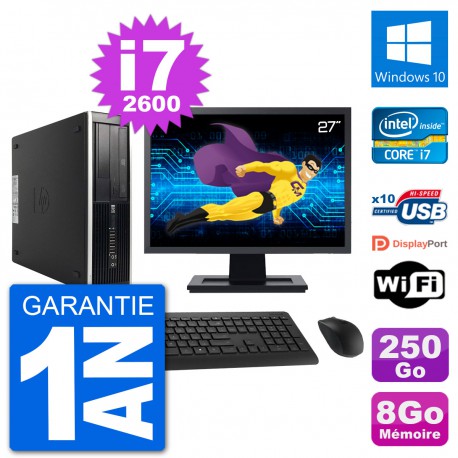 PC HP Compaq Pro 6300 SFF Ecran 27" i7-2600 RAM 8Go Disque 250Go Windows 10 Wifi