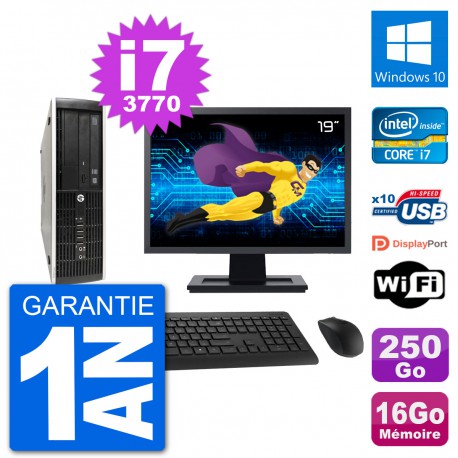 PC HP Compaq Pro 6300 SFF Ecran 19" Intel i7-3770 RAM 16Go 250Go Windows 10 Wifi