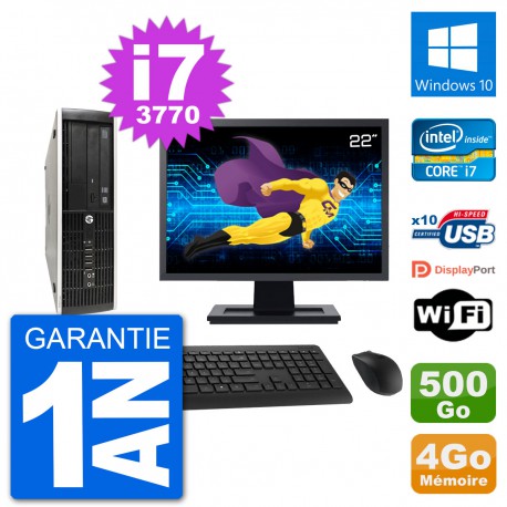 PC HP Compaq Pro 6300 SFF Ecran 22" i7-3770 RAM 4Go Disque 500Go Windows 10 Wifi