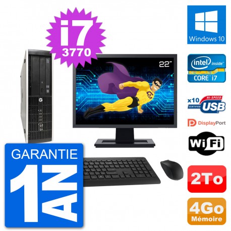 PC HP Compaq Pro 6300 SFF Ecran 22" i7-3770 RAM 4Go Disque 2To Windows 10 Wifi