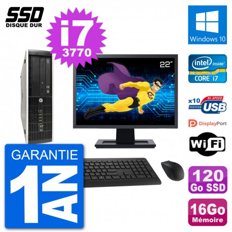 PC HP Compaq Pro 6300 SFF Ecran 22" i7-3770 RAM 16Go SSD 120Go Windows 10 Wifi