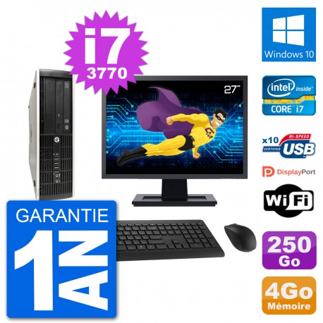 PC HP Compaq Pro 6300 SFF Ecran 27" i7-3770 RAM 4Go Disque 250Go Windows 10 Wifi
