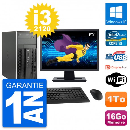 PC Tour HP 6300 CMT Ecran 19" i3-2120 RAM 16Go Disque Dur 1To Windows 10 Wifi