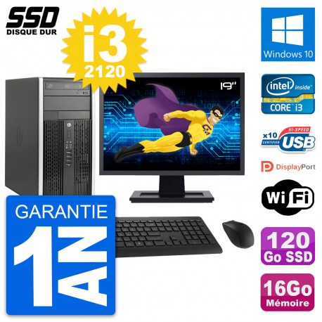 PC Tour HP 6300 CMT Ecran 19" Intel i3-2120 RAM 16Go SSD 120Go Windows 10 Wifi