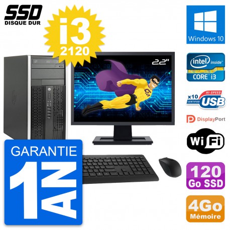 PC Tour HP 6300 CMT Ecran 22" Intel i3-2120 RAM 4Go SSD 120Go Windows 10 Wifi