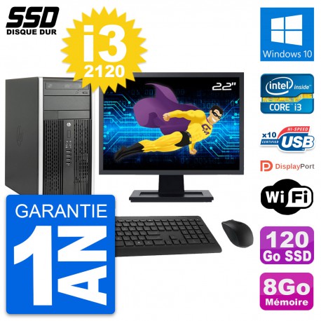 PC Tour HP 6300 CMT Ecran 22" Intel i3-2120 RAM 8Go SSD 120Go Windows 10 Wifi