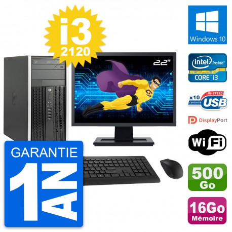 PC Tour HP Pro 6300 CMT Ecran 22" i3-2120 RAM 16Go Disque 500Go Windows 10 Wifi